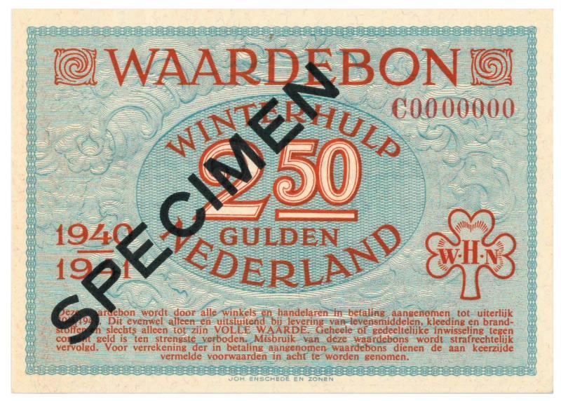 Nederland. 2 ½ gulden. Waardebon. Type 1940-1941. - UNC.