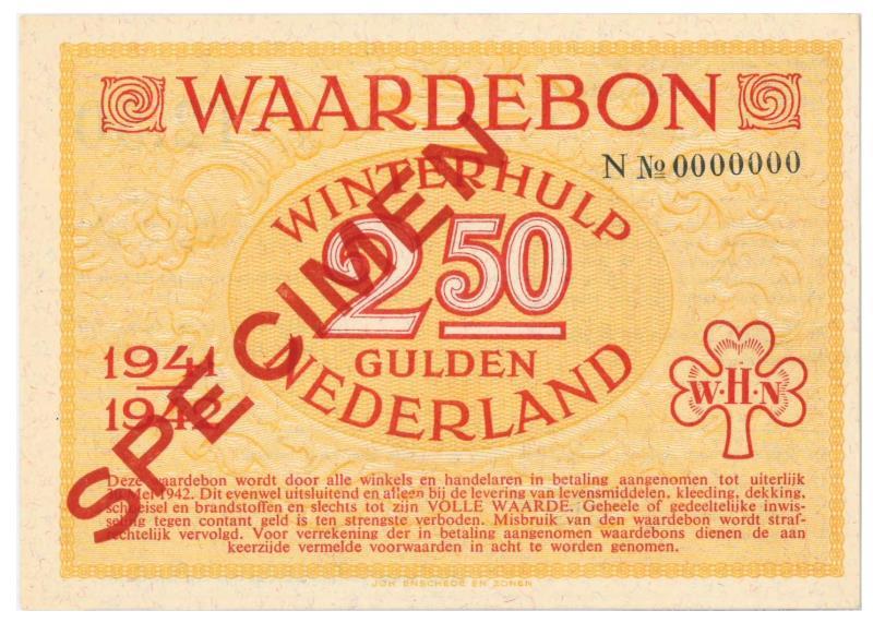 Nederland. 2 ½ gulden. Waardebon. Type 1941-1942. - UNC.