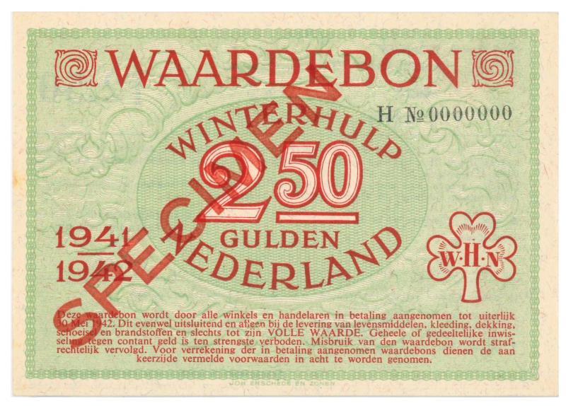 Nederland. 2 ½ gulden. Waardebon. Type 1941-1942. - UNC.