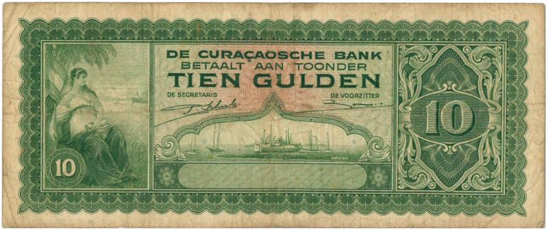 Curacao. 10 gulden. Banknote. Type 1943. - Fine.