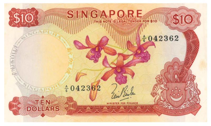 Singapore. 10 dollar. Banknote. Type 1967. - UNC.