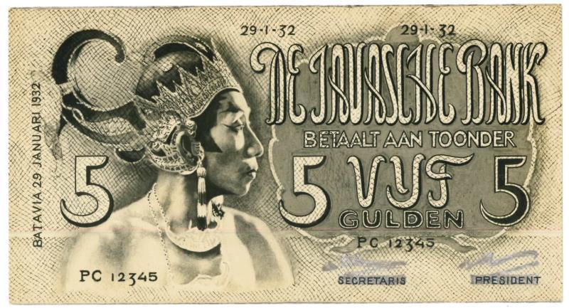 Netherlands-Indies. 5 gulden. Photos. Type 1933. Javanese Dancers.