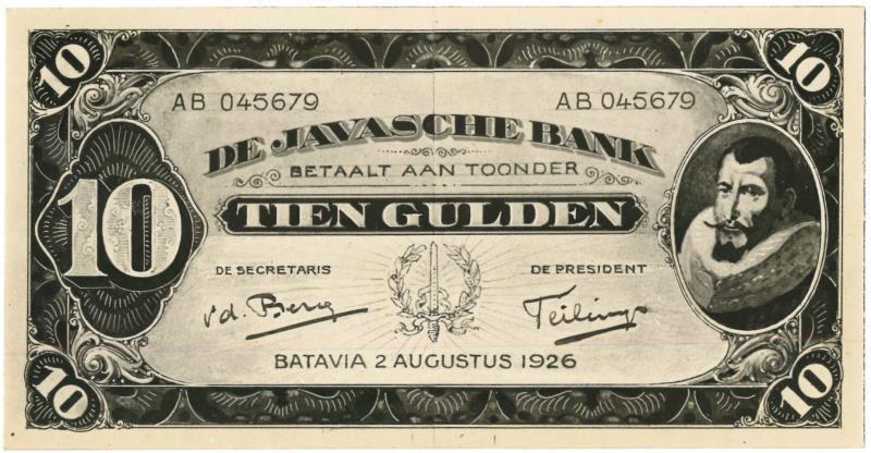 Netherlands-Indies. 10 gulden. Photos. Type 1925. Jan Pieterszoon Coen.
