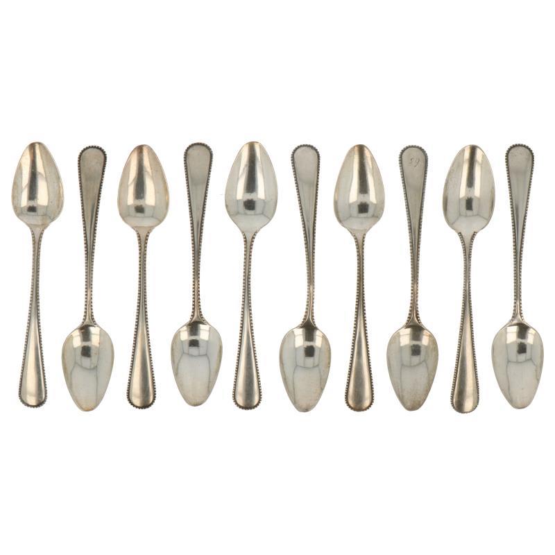 (10) Koffielepeltjes met parelrand afgewerkt zilver.