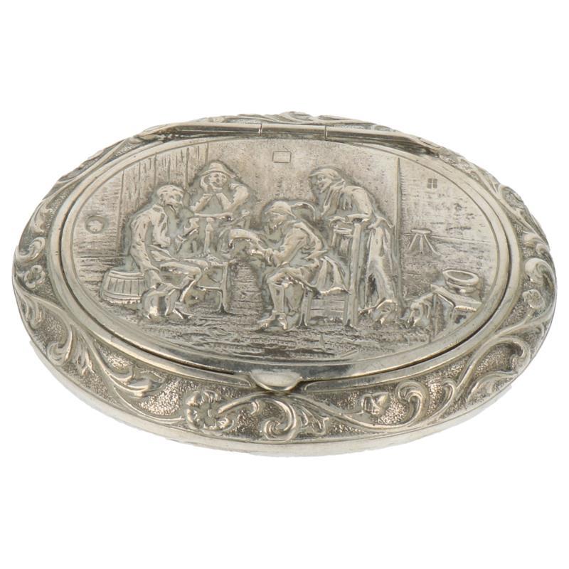 Pillen pepermunt doosje ovaal model met hollands decor zilver.