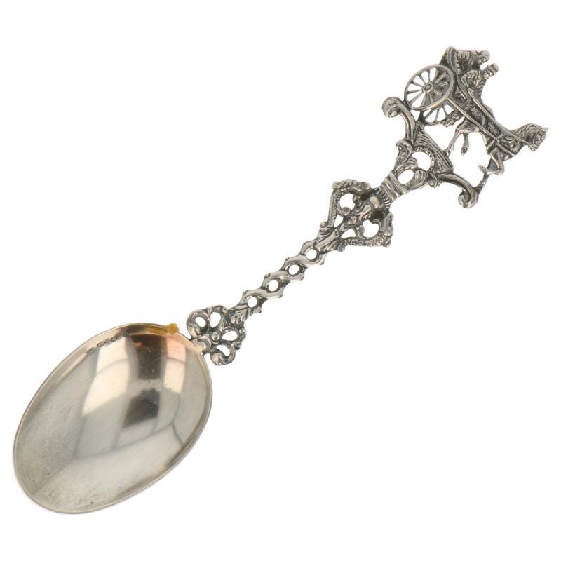 Gelegenheids lepel met gevlochten steel en paard en wagen zilver.