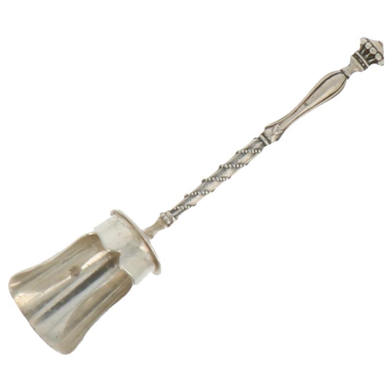 Suikerschep met gedraaide parelrand decoratie zilver.
