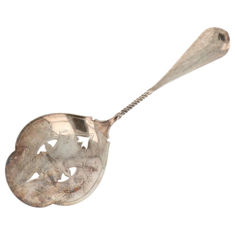 Natfruit schep met getorste steel en gegraveerde decoraties zilver.