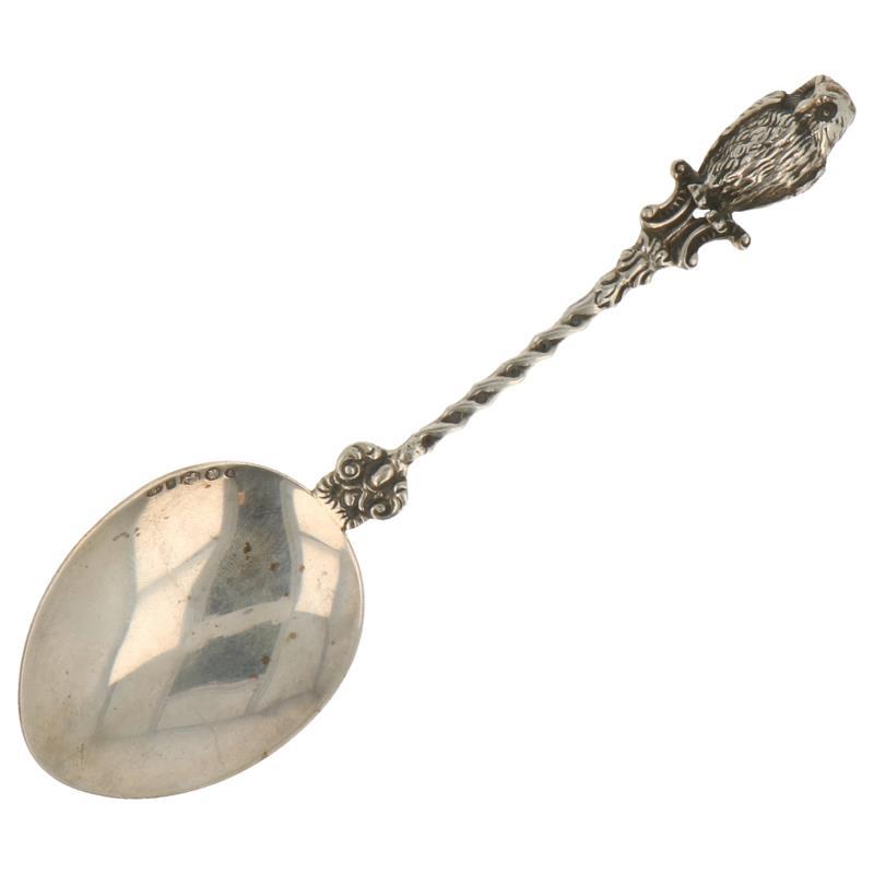 Lepel met gevlochten steel en uil zilver.