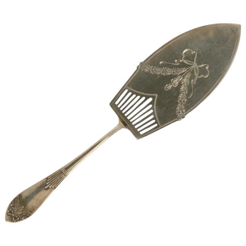 Gebaksschep gegraveerde guirlande met strik versieringen zilver.