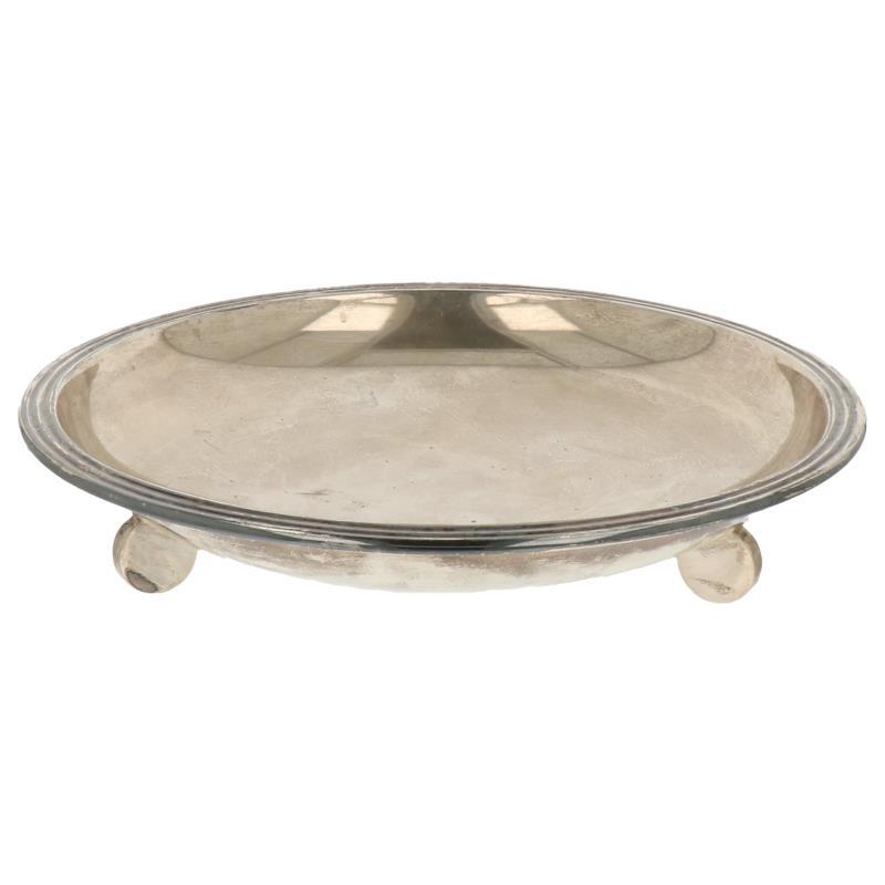 Fruitschaal strak design model op 3 ronde poten zilver.