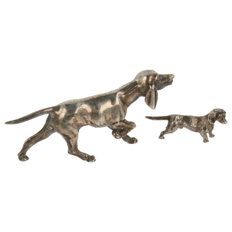 (2) Lot miniatuur honden zilver.