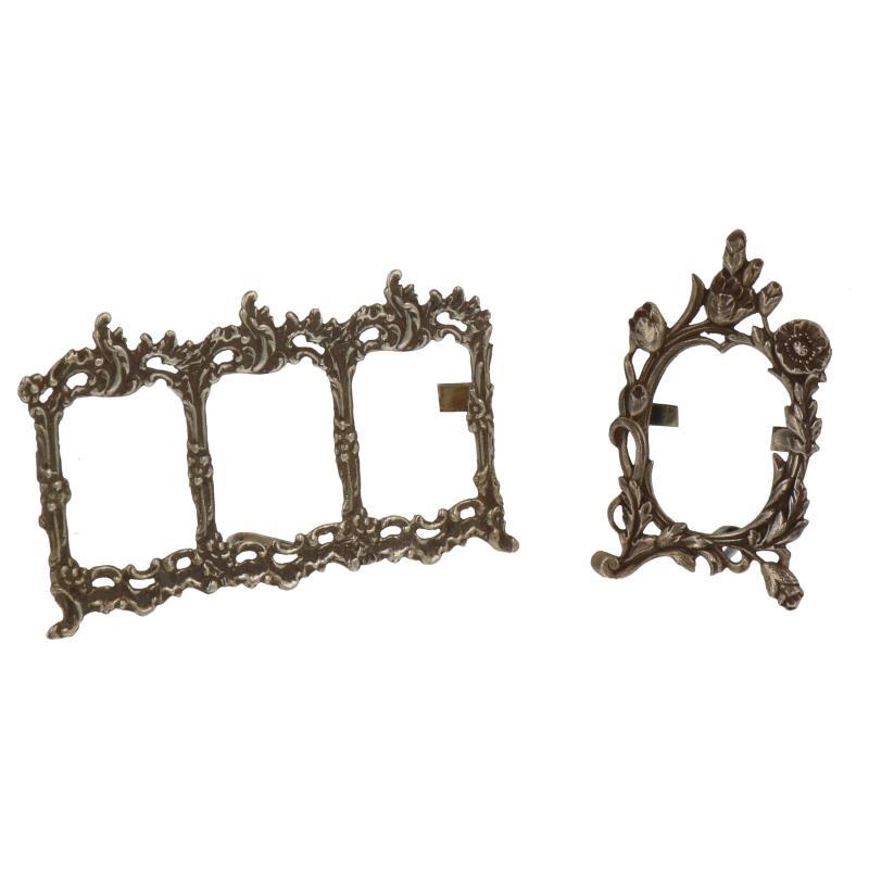 (2) Lot miniatuur fotolijstjes ornamenteel gedecoreerd zilver.