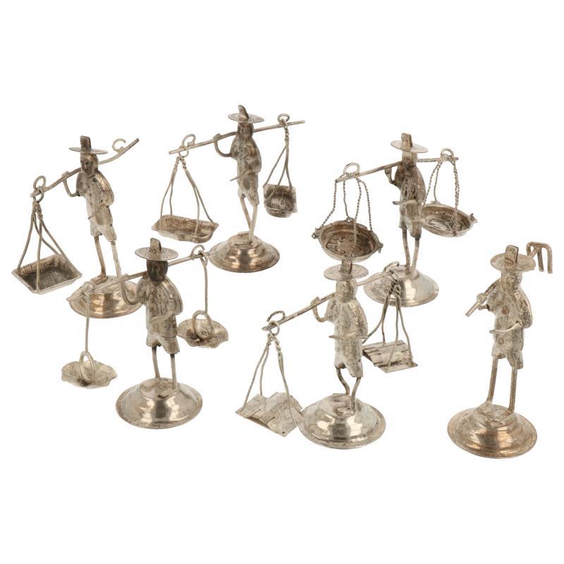(6) Delig lot miniaturen van chinese ambachten zilver.