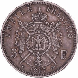 France. Second Empire. Napoleon III. 5 Francs. 1867 BB.