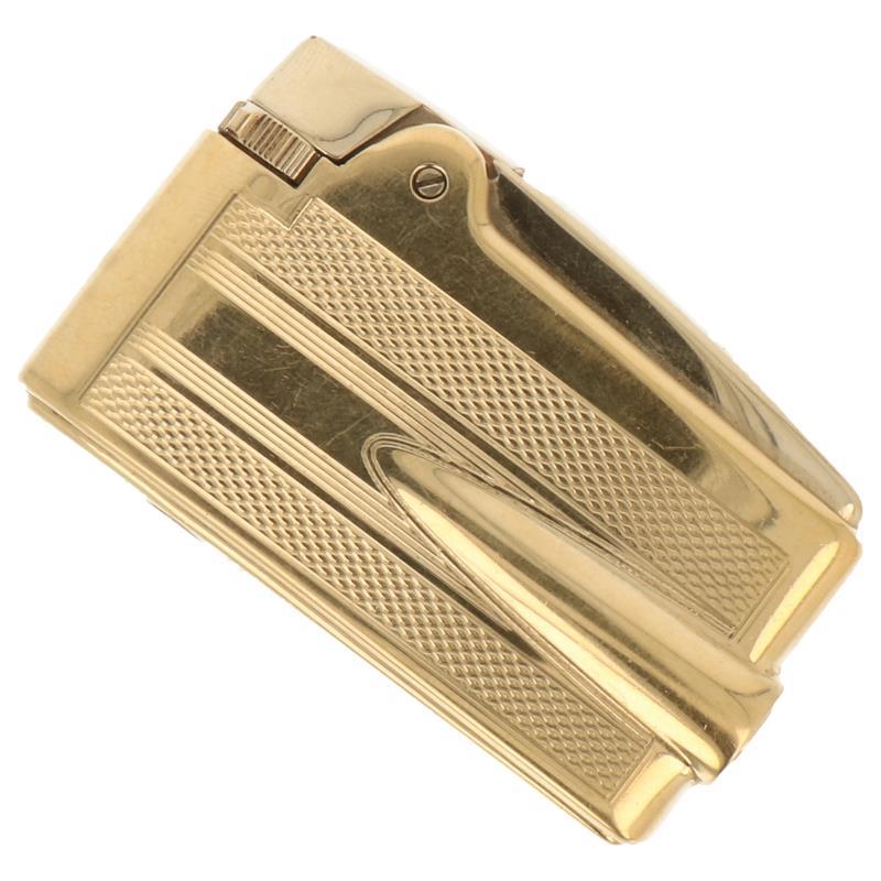 Ronson 14kt gouden aansteker met gegraveerde guilloche achtige zijpanelen zilver.