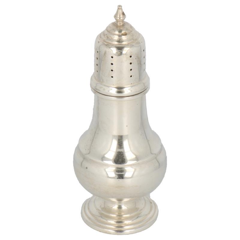 Zout strooibus baluster vormig model met bolle buik zilver.