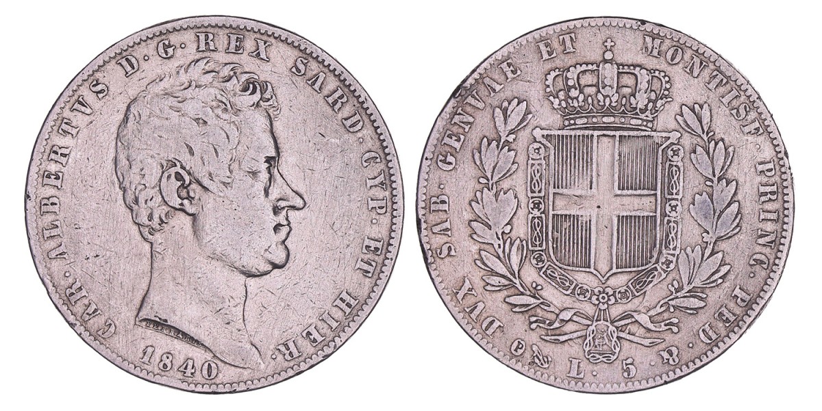 Italian states. Sardinia. Carlo Alberto. 5 Lire. 1840 P.