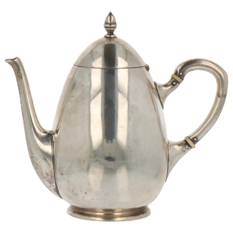 Koffiepotje klein strak glad bollend model zilver.