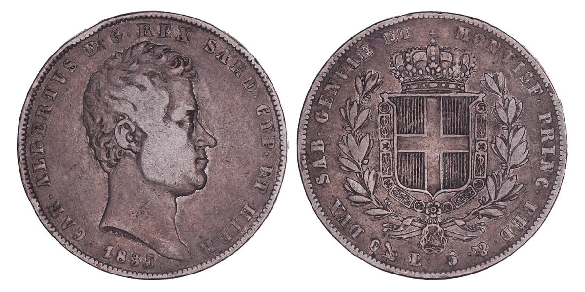 Italian states. Sardinia. Carlo Alberto. 5 Lire. 1835 P.