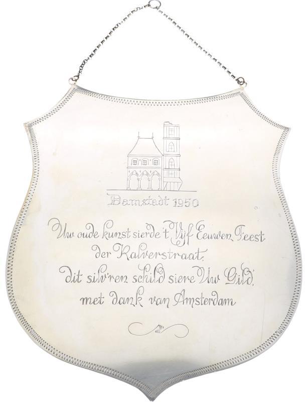 Herdenkings schild Damstadt 1950 zilver.