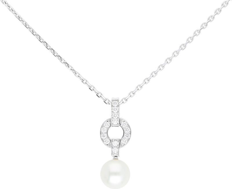 Cartier Himalia collier met hanger witgoud, ca. 0.28 ct. diamant en zoetwaterparel - 18 kt.