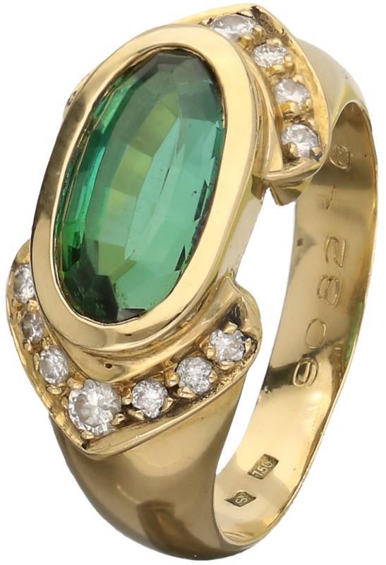 H. Stern cocktail ring geelgoud, ca. 0.18 ct. diamant en toermalijn - 18 kt.