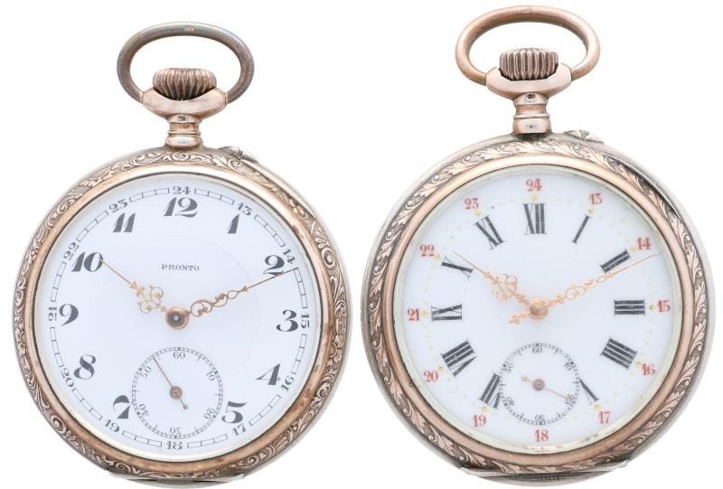 Lot (2) zilveren zakhorloges - Herenzakhorloges - Handopwindbaar.