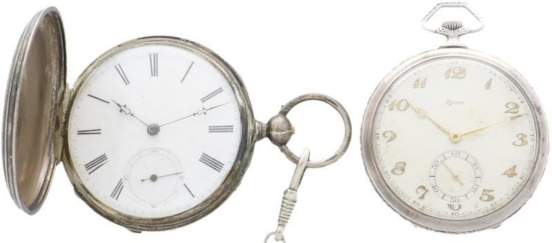 Lot (2) zilveren zakhorloges (o.a. Alpina) - Herenzakhorloges - Handopwindbaar.