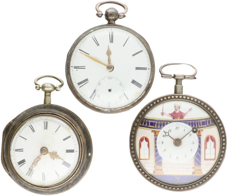 Lot (3) zilveren zakhorloges (waaronder 2 snek spillegang) - Herenzakhorloges - Handopwindbaar.