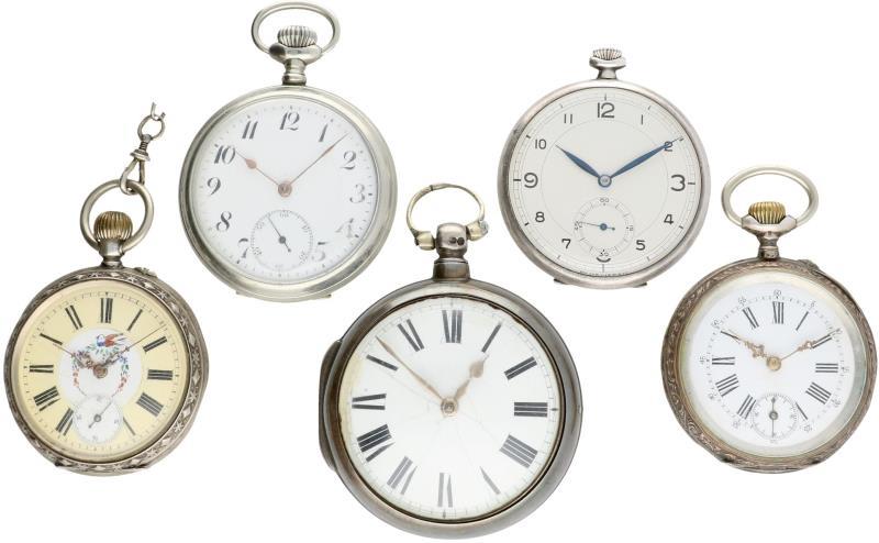 Lot (5) zakhorloges (waaronder een snek spillegang) - Herenzakhorloges - Handopwindbaar.