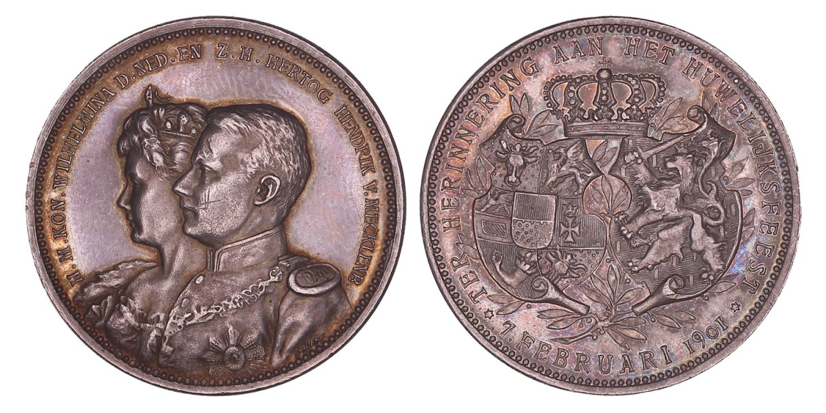 1901. German States. Mecklenburg-Schwerin. Marriage medal of Hendrik of Mecklenburg with Wilhelmina, queen of the Netherlands.