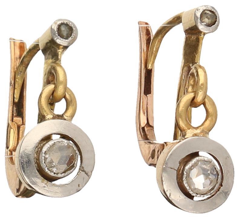 Antieke oorhangers bicolor goud, diamant - 14 kt.