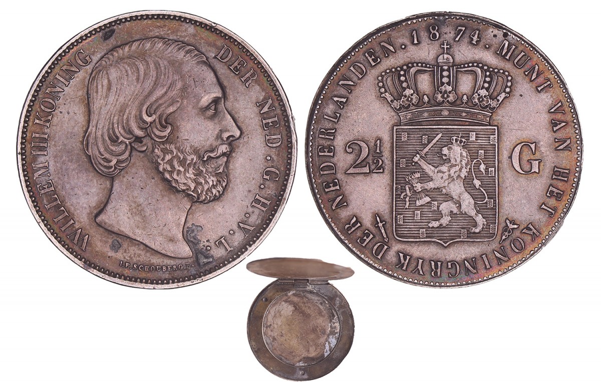 Nederland. Muntdoosje 2½ Gulden Willem III 1874.