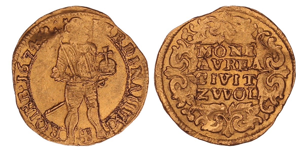 Gouden dukaat Zwolle 1674. Zeer fraai + (RRR).