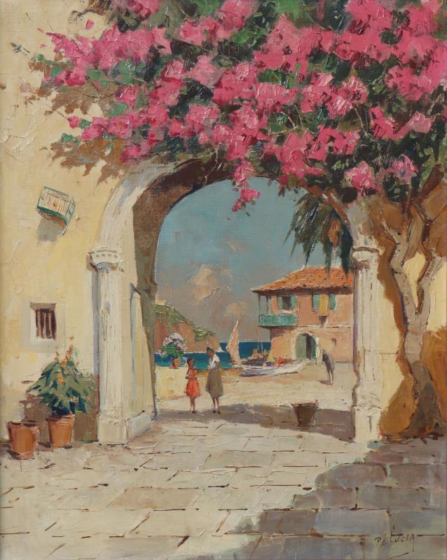 Olieverf op paneel. E.J. Ligtelijn onder pseudoniem: Pé Lucia (1893 - 1975).