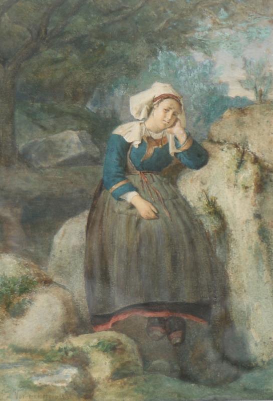 Aquarel op papier. E.J. Verboeckhoven (1798 - 1881).