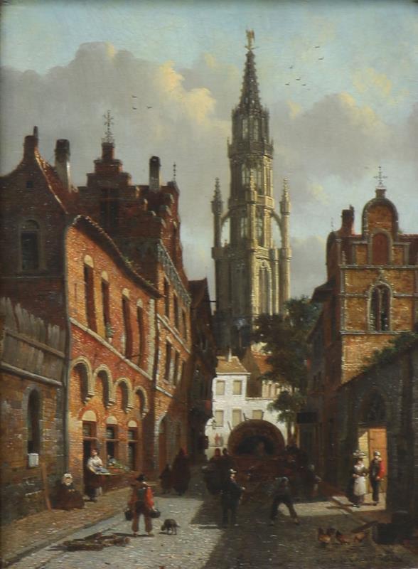 Olieverf op doek Emile Pierre J. de Cauwer (1828 - 1873).