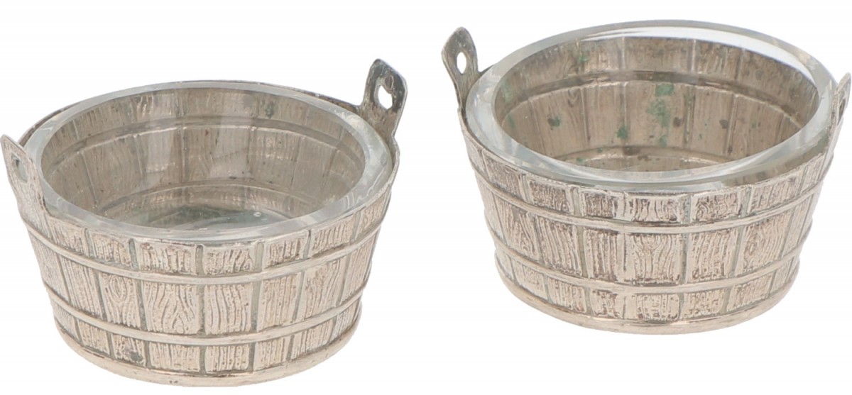 (2) Delige set zoutkelders zilver.