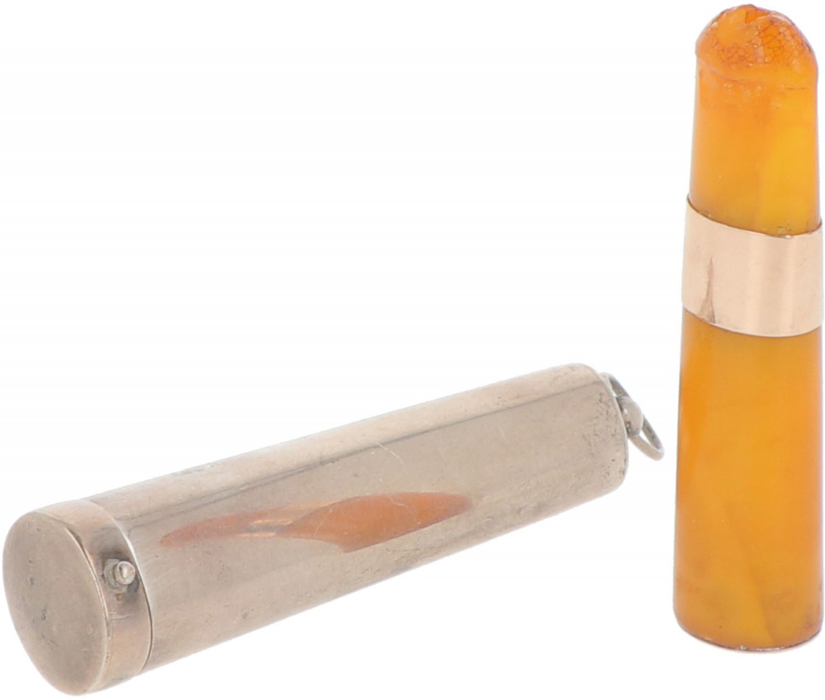 Rookpijpje met etui zilver.