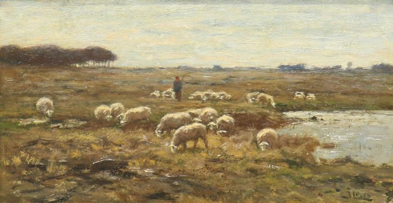 Olieverf op doek op paneel, marouflé J.K. Leurs (1865 - 1938).