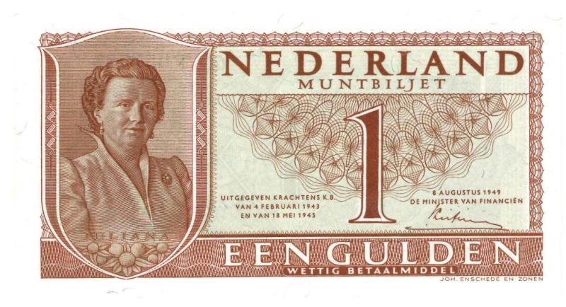 Nederland. 1 gulden. Muntbiljet. Type 1949. Juliana - UNC.