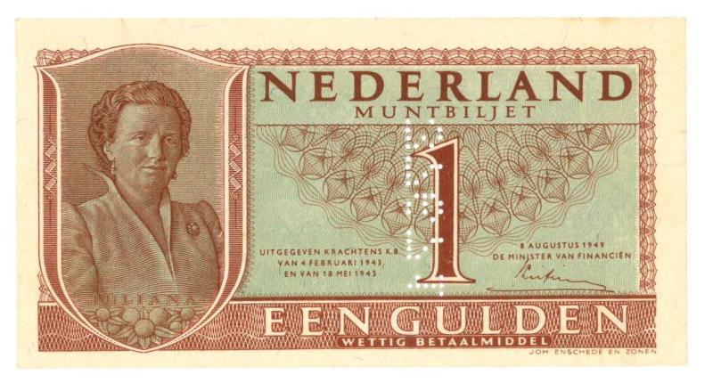 Nederland. 1 gulden. Muntbiljet. Type 1949. Juliana - UNC.