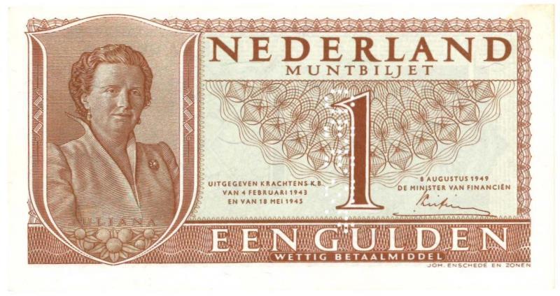 Nederland. 1 gulden. Muntbiljet. Type 1949. Juliana - UNC.