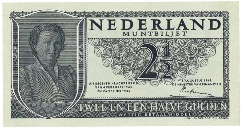 Nederland. 2½ gulden. Muntbiljet. Type 1949. Juliana - UNC.