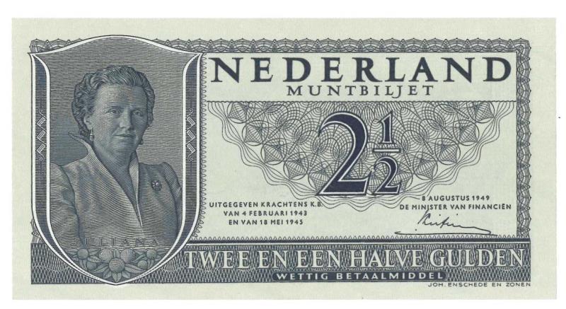 Nederland. 2½ gulden. Muntbiljet. Type 1949. Juliana - UNC.