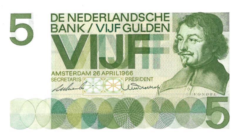 Nederland. 5 gulden. Bankbiljet. Type 1966. Vondel I - Nagenoeg UNC.