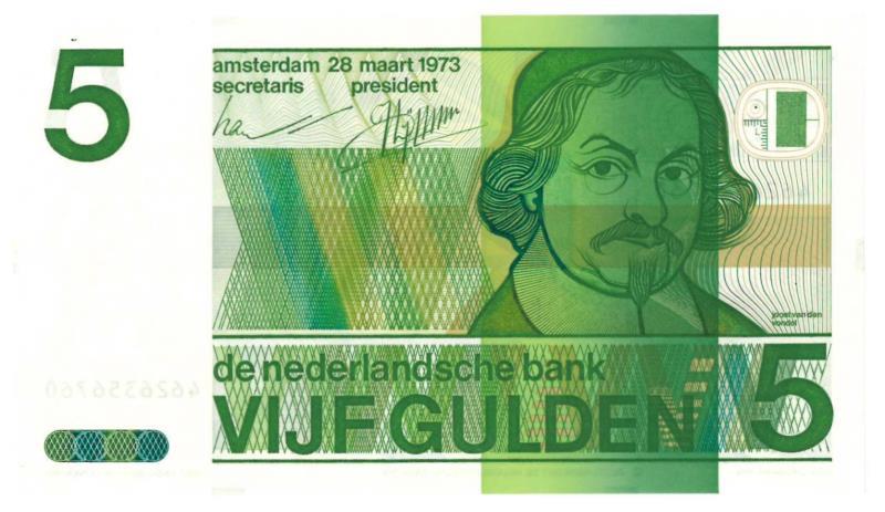 Nederland. 5 gulden. Bankbiljet. Type 1973. Vondel II - Nagenoeg UNC.