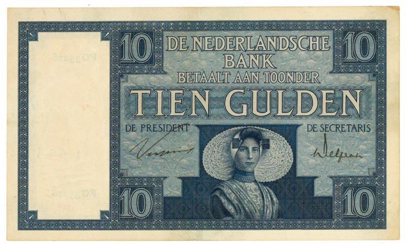 Nederland. 10 gulden. Bankbiljet. Type 1924. Zeeuws meisje - Zeer Fraai / Prachtig.