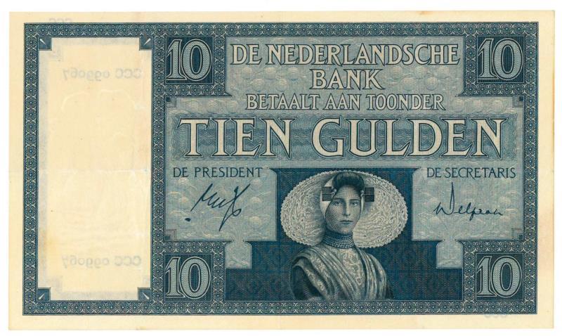 Nederland. 10 gulden. Bankbiljet. Type 1924. Zeeuws meisje - Zeer Fraai +.